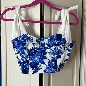 SHEIN BLUE AND WHITE FLOWER TOP